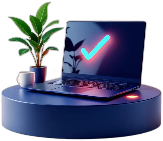 Illustration 3D : l'ordinateur portable d'un dirigeant avec sa veille validée